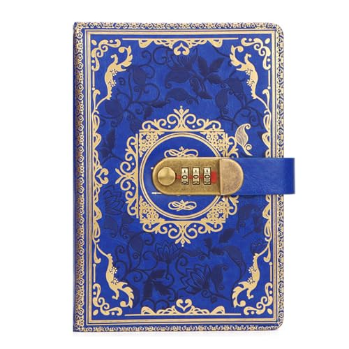 Amythe Vintage Leder Journal Notizbuch A5 mit Zahlenschloss, 100 Blatt / 200 Seiten Liniert Papier, Geschenke für Teenager Jungen Mädchen, Blau Amythe Vintage Leder Journal Notizbuch A5 mit Zahlenschloss, 100 Blatt / 200 Seiten Liniert Papier, Geschenke für Teenager Jungen Mädchen, Blau von Amythe