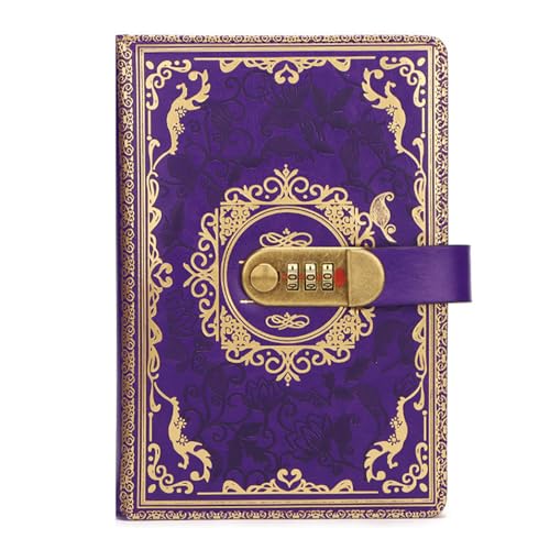Amythe Vintage Leder Journal Notizbuch A5 mit Zahlenschloss, 100 Blatt / 200 Seiten Liniert Papier, Geschenke für Teenager Jungen Mädchen, Lila Amythe Vintage Leder Journal Notizbuch A5 mit Zahlenschloss, 100 Blatt / 200 Seiten Liniert Papier, Geschenke für Teenager Jungen Mädchen, Lila von Amythe
