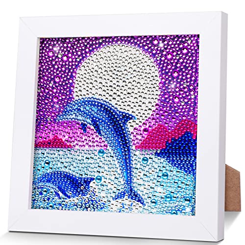 AmzKoi Diamond Painting Kinder Mit Holzrahmen, 5D DIY Set Full Delfin Mosaikherstellung für Mädchen Jungen Erwachsene, Diamant Bilder Arts Craft für Gift Home Wand Decor 18x18 cm von AmzKoi