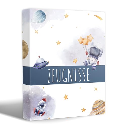 Zeugnismappe A4 mit 20 Klarsichthüllen – Für 40 Dokumente – Wasserdicht & Stabil – Zertifikatemappe für Kinder & Erwachsene – Ideal für Zeugnisse, Urkunden, Schulunterlagen Astronaut von AmzLinkal