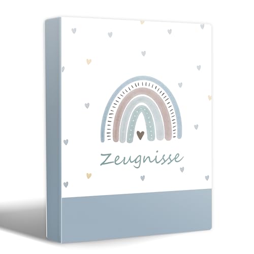Zeugnismappe A4 mit 20 Klarsichthüllen – Für 40 Dokumente – Wasserdicht & Stabil – Zertifikatemappe für Kinder & Erwachsene – Ideal für Zeugnisse, Urkunden, Schulunterlagen Regenbogenblau von AmzLinkal