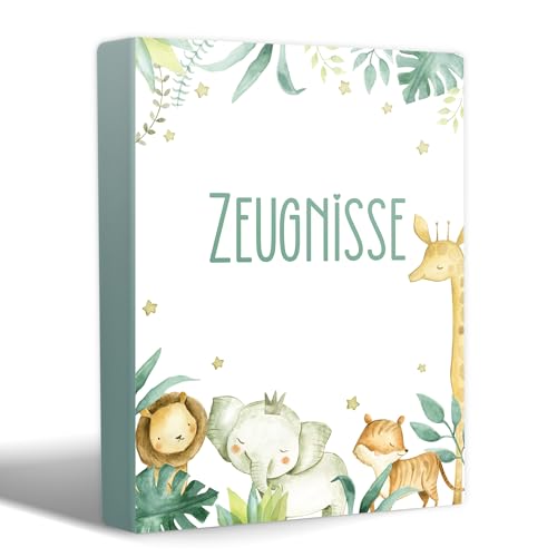 Zeugnismappe A4 mit 20 Klarsichthüllen – Für 40 Dokumente – Wasserdicht & Stabil – Zertifikatemappe für Kinder & Erwachsene – Ideal für Zeugnisse, Urkunden, Schulunterlagen Tier von AmzLinkal