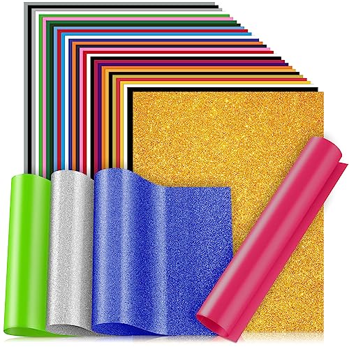 Amzeeniu Wärmeübertragungsvinyl, 33 Stück, 22 Farben, HTV, 30,5 x 25 cm, DIY, Vinyl, Transferpapier, Vinyl, Basteln, Logo, T-Shirts, Geschenk zum Valentinstag, matt + Pailletten Amzeeniu Wärmeübertragungsvinyl, 33 Stück, 22 Farben, HTV, 30,5 x 25 cm, DIY, Vinyl, Transferpapier, Vinyl, Basteln, Logo, T-Shirts, Geschenk zum Valentinstag, matt + Pailletten von Amzeeniu