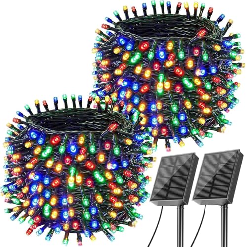 Solar Lichterkette Aussen, 2x22M 200 LED Lichterkette Außen Solar,8 Modi Weihnachtsdeko Aussen,IP65 Wasserdichte Led Lichterkette für Balkon, Weihnachtsbaum (Farbe). von Amzxart