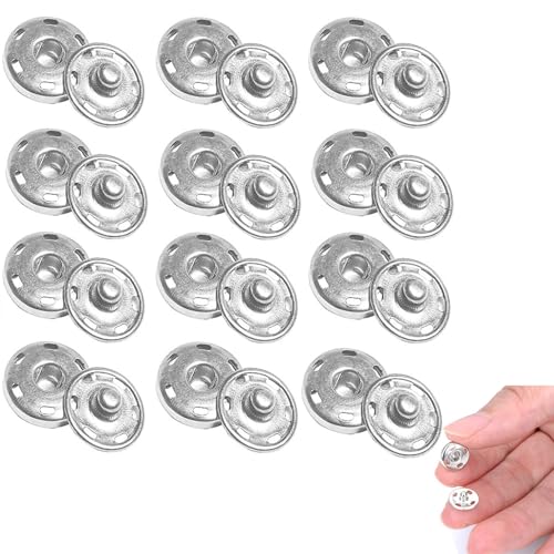 AnaTI 12 Sätze 21mm Metall-Druckknöpfe, rund, Silber für Kleidung, Handtasche, DIY und Heimprojekte von AnaTI