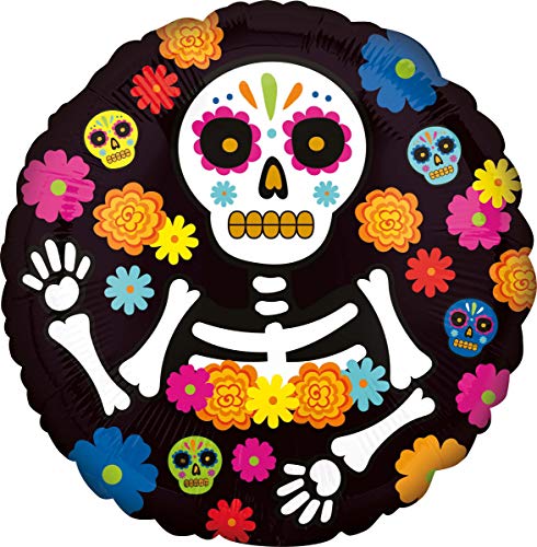 Amscan 3999701 - Folienballon Day of the Dead Skeleton, Skelett, Dia de los Muertos, Totentag, Mexiko, Dekoration, Heliumballon, Party, Gruselparty von Anagram