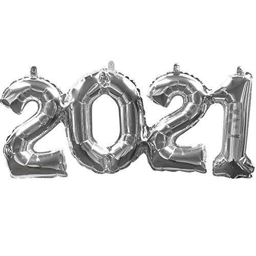 Amscan 4190301 - Folienballon Jahreszahl 2021, Silber, 53cm x 22cm, Neujahr, Silvester, Dekoration, Heliumballon von amscan