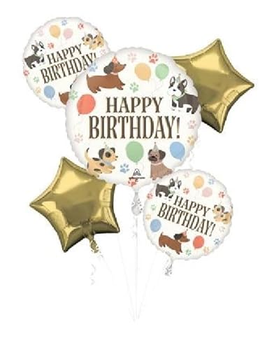 Pawsome Puppy Dog Doggie Birthday Party 5-teiliges Mylar-Folienballon-Bouquet Set Boston Terrier von Anagram