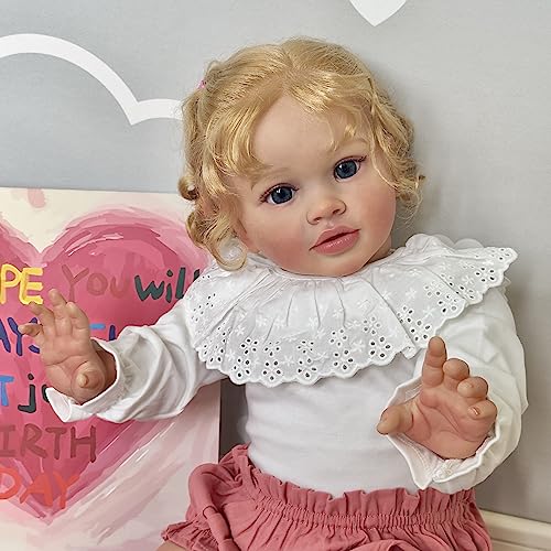 Anano Reborn Baby Puppen, 26Zoll Lifelike Baby Puppen Mädchen Blondes Haar Vinyl Gliedmaßen Kleidungs Körper Neugeborene Baby Puppen Echt Aussehende Kleinkind Puppen von Anano