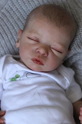 Anano Reborn Baby Puppen Lebensechte 48CM Stoffkörper Reborn Babypuppe Junge Wie Echtes Baby Weich Realistisch Schlafender Silikon Newborn Neugeborene Baby Puppe von Anano