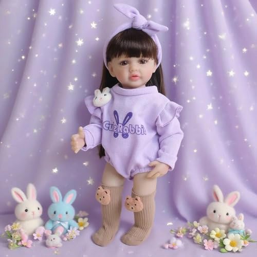 Anano Reborn Puppen Lebensechte 55cm Vollsilikon Babypuppe Mädchen Mit Süßer Kleidung, Handgefertigte, Realistische Newborn Baby Puppe Wie EIN Echtes Baby Premium Sammlerstück von Anano