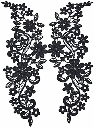 Anawakia 1 Paar selbstklebende Stickereien aus Spitze, Stickerei, mit Spitze, zum Aufnähen, für Kragen, Kleid, Hochzeit, Frauen (schwarz) von Anawakia