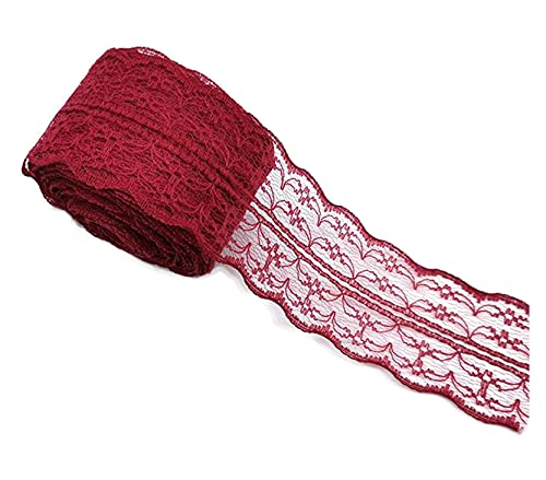 Anawakia 10 m Spitzenbordüre Spitzenband Dünne Spitze Stoff Ribbon Trim 4,5 cm Breite Lace Trim Ribbon für DIY Handwerk Kleidung Zubehör Hochzeit Brithday Weihnachtsdekoration (Weinrot) von Anawakia