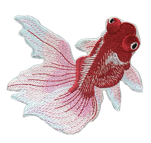 Anawakia Aufnäher, bestickt, zum Aufnähen, Stickerei, Motiv roter Fisch (Weinrot) von Anawakia