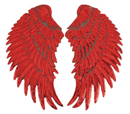 Anawakia Aufnäher Bügelbild Aufbügler Bügeleisen auf Patches Pailletten Stickerei Applikation Engel Flügel Muster für T-Shirt Jeans Kleidung Taschen 1 Paar (Rot,L 34.5 * 16cm) von Anawakia