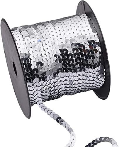 Anawakia Paillettenband 90 m Farbiges Pailletten Band 6 mm Breites Bortenband Glänzende Paillettenbänder für DIY Handwerk Bastelprojekte Tanzbekleidungen Armband Dekorationen (Silber) von Anawakia