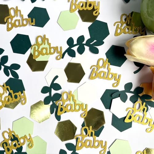 Baby Shower Konfetti Dekorationen, Gold Oh Baby Text mit grünen Blättern und Sechsecken, 100 Stück Party Tisch Dekor Set für Taufe Geburtstag Willkommen Baby Geschlecht Enthüllung Party Baby Shower Konfetti Dekorationen, Gold Oh Baby Text mit grünen Blättern und Sechsecken, 100 Stück Party Tisch Dekor Set für Taufe Geburtstag Willkommen Baby Geschlecht Enthüllung Party von Anbero