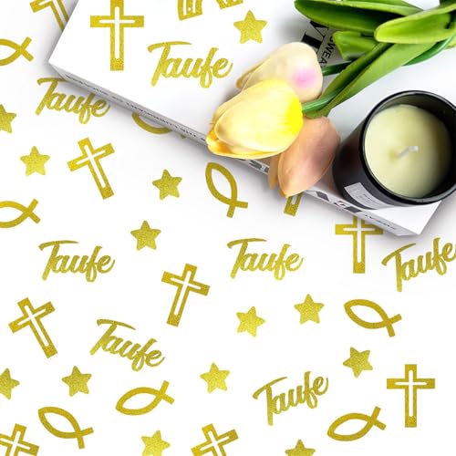 Religiöse Feier Glitzer Konfetti Set, 150 Stück Gold Kreuz und Stern Design, Doppelseitige Tischdekorationen für Taufe, Kommunion, Hochzeit Religiöse Feier Glitzer Konfetti Set, 150 Stück Gold Kreuz und Stern Design, Doppelseitige Tischdekorationen für Taufe, Kommunion, Hochzeit von Anbero