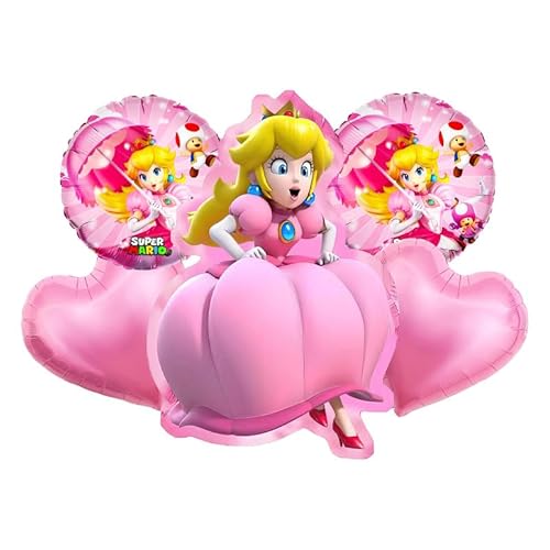 Luftballons Geburtstag, Peach Prinzessin Geburtstag Deko, 5 Stück Peach Prinzessin Luftballons, Folienballons Geburtstag Set, Ballons Prinzessin Geburtstag für Mädchen von Anbobili