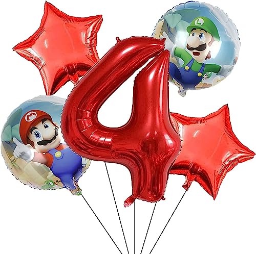 Luftballons Geburtstag 4 Jahre, 5 Stück Ballons Geburtstag Kinder, Luftballons 4. Geburtstag, Geburtstag Dekoration 4 Jahre, Folienballons für Partydekorationen Jungen und Mädchen von Anbobili
