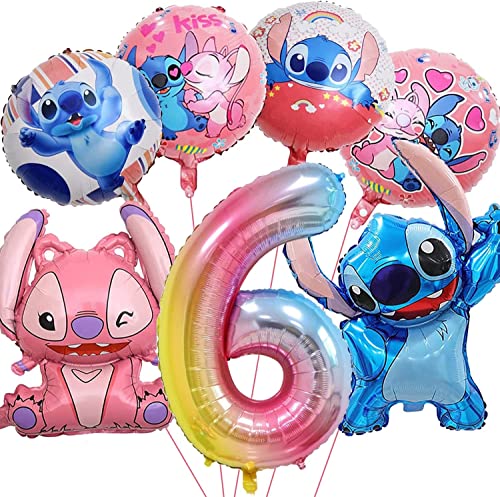 Luftballons Geburtstag 6 Jahre, 7 Stück Stitch Luftballons Geburtstag Kinder, Luftballons 6. Geburtstag, Foil Balloons Lilo und Stitch Luftballons, für Kindergeburtstag Party Deko von Anbobili