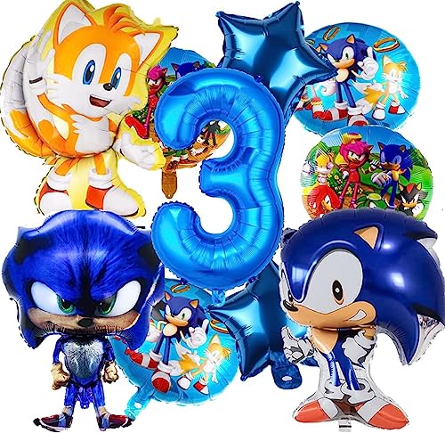 Sonic Luftballons Geburtstag 3 Jahre, 10 Stück Sonic Ballons Geburtstag, Luftballons Kindergeburtstag 3 Jahre, Luftballons 3. Geburtstag, Helium Folienballon für Kinder Geburtstagsdeko Dekoration von Anbobili