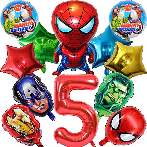 Superhelden Luftballons Geburtstag 5 Jahre, 12 Stück Marvel Avengers Geburtstag Ballons Dekoration, Luftballons 5. Geburtstag, Spider-Man Folienballons für Kinder Geburtstag Party Dekoration von Anbobili