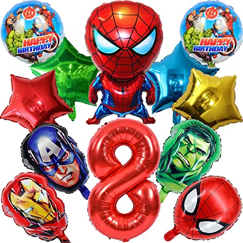 Superhelden Luftballons Geburtstag 8 Jahre, 12 Stück Marvel Avengers Geburtstag Ballons Dekoration, Luftballons 8. Geburtstag, Spider-Man Folienballons für Kinder Geburtstag Party Dekoration von Anbobili