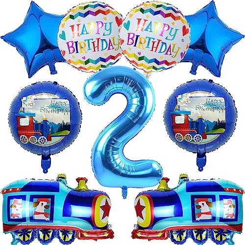 Zug Luftballons Geburtstag 2 Jahre, 9 Stück Zug Dekoration Luftballons Kindergeburtstag, Luftballons 2. Geburtstag, Ballons Geburtstag Set Zug Helium Folienballon Geburtstagsdeko für Kinder von Anbobili