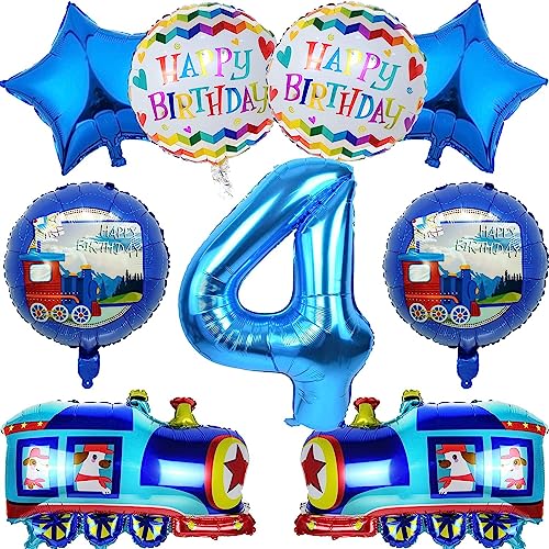 Zug Luftballons Geburtstag 4 Jahre, 9 Stück Zug Dekoration Luftballons Kindergeburtstag, Luftballons 4. Geburtstag, Ballons Geburtstag Set Zug Helium Folienballon Geburtstagsdeko für Kinder von Anbobili