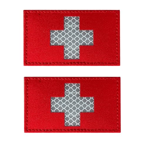 2 Stück reflektierende rote Kreuz Medic Patches, medizinisches rotes Kreuz Moral Klettverschluss EMS EMT (Rot-Weiß-A) von Ancana