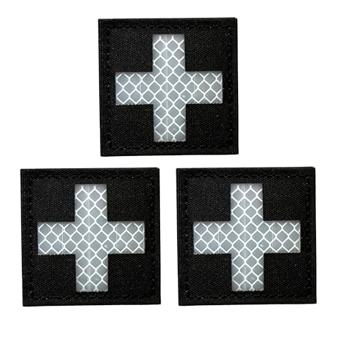 Medizinisches rotes Kreuz, reflektierendes rotes Kreuz, Moral, Klettverschluss, EMS EMT, 3 Stück (schwarz-weiß) von Ancana