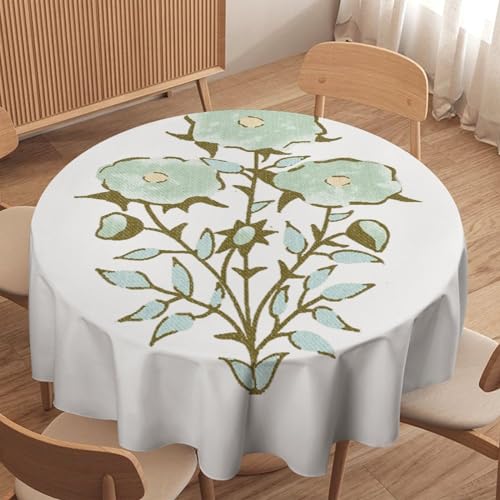 60 x 60 Zoll Runde Tischdecken, Tischdekoration, hellgrüne Blumen-Tischdecke, schmutzabweisend, waschbar, abwischbar, Tischdecke für Restaurant, Küche, Esszimmer, Café, Camping, Picknick, Partyzubehör von Anceky