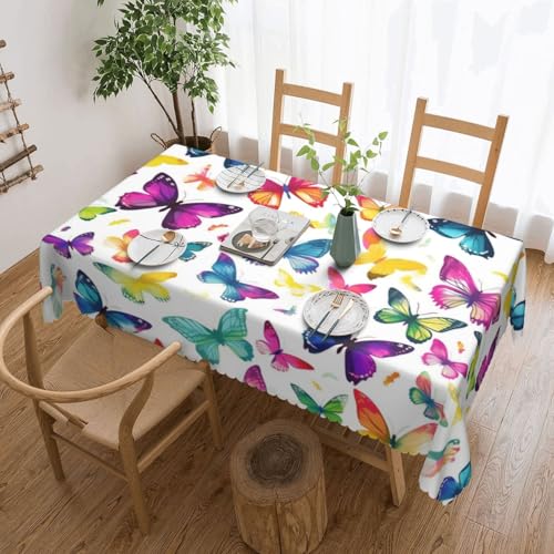 Bunte Schmetterlings-Tischdecke für Esszimmer, Küche, Geburtstagsparty-Dekorationen für Esstisch, Buffet, Partys, Terrasse, Camping, Abdeckung, 137,2 x 182,9 cm von Anceky