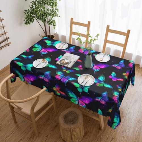 Bunte Tischdecke mit Neon-Schmetterlingen für Esszimmer, Küche, Geburtstagsparty-Dekorationen für Esstisch, Buffet, Partys, Terrasse, Camping, 137,2 x 182,9 cm von Anceky