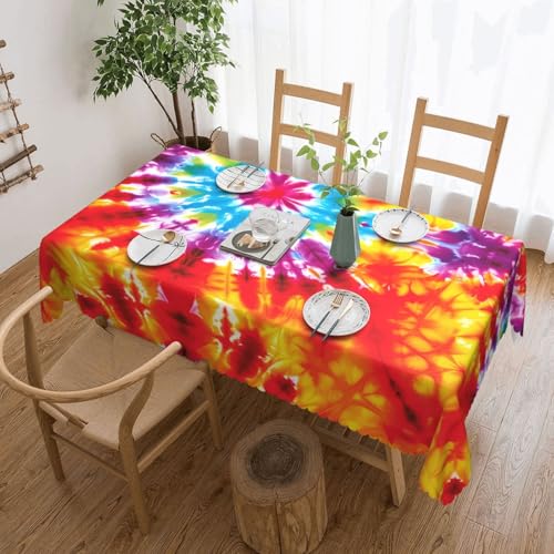 Bunte Tischdecke mit Regenbogen-Batikmuster für Esszimmer, Küche, Geburtstagsparty-Dekoration für Esstisch, Buffet-Partys, Terrasse, Camping, 137,2 x 182,9 cm von Anceky