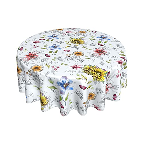 Bunte Tischdecke mit Sonnenblumenmuster, rund, 152,4 cm, wasserdicht und waschbar, Tischdecke aus Polyester für Küche, Esszimmer, Picknick und Party von Anceky