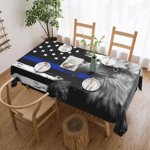Coole Tischdecke mit dünner Blauer Linie und amerikanischer Flagge und Adler für Esszimmer, Küche, Geburtstagsparty, Dekoration für Esstisch, Buffet, Partys, Terrasse, Camping, 137,2 x 183,9 cm von Anceky
