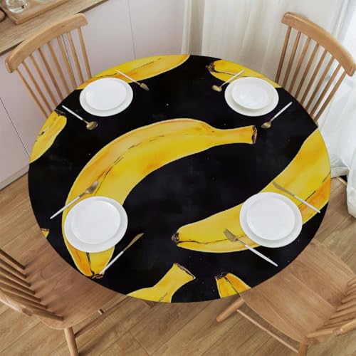 Elastische, runde Tischdecke mit Bananenmuster – wasserdichte, angepasste Tischdecke für 48 x 48 Zoll große Tische, dehnbares Polyestergewebe mit Anti-Rutsch-Design von Anceky