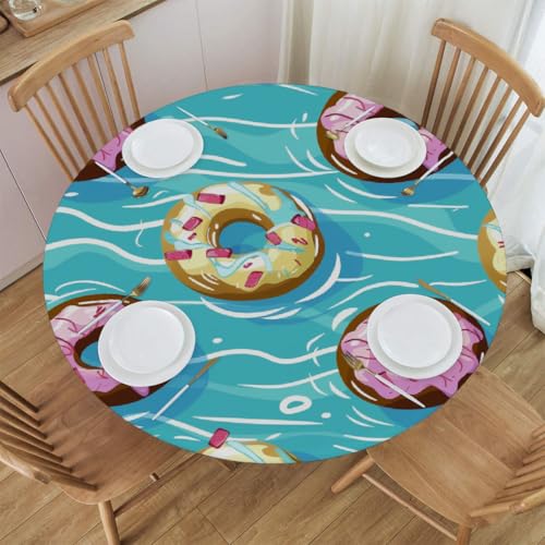 Elastische runde Tischdecke mit Cartoon-Donut-Muster – wasserdichte, angepasste Tischdecke für 48 x 48 Zoll große Tische, dehnbares Polyestergewebe mit Anti-Rutsch-Design von Anceky