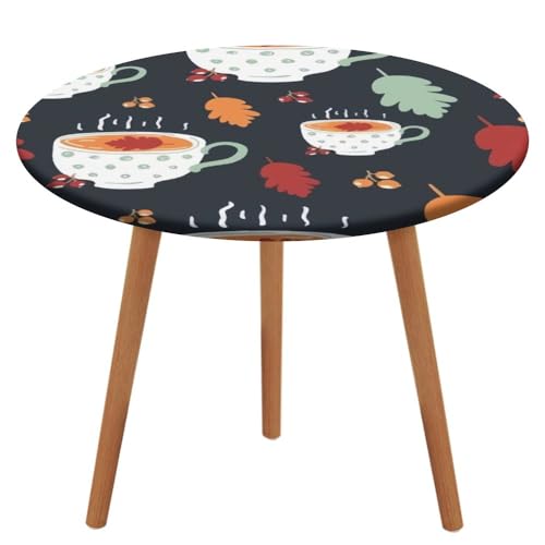 Runde, maßgeschneiderte Tischdecke mit elastischen Kanten, Motiv: Delicate Teacups Autumn, wasserdicht, schmutzabweisend, abwischbar, Tischdecke aus Oxford-Stoff schützt die Tischplatte für drinnen un Runde, maßgeschneiderte Tischdecke mit elastischen Kanten, Motiv: Delicate Teacups Autumn, wasserdicht, schmutzabweisend, abwischbar, Tischdecke aus Oxford-Stoff schützt die Tischplatte für drinnen un von Anceky