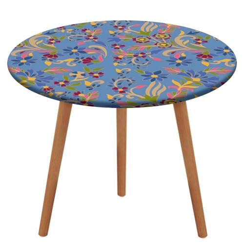 Runde, maßgeschneiderte Tischdecke mit elastischen Kanten, ethnisches Paisley-Blumenmuster, blau, wasserdicht, fleckenabweisend, abwischbar, Tischdecke aus Oxford-Gewebe schützt die Tischplatte für dr Runde, maßgeschneiderte Tischdecke mit elastischen Kanten, ethnisches Paisley-Blumenmuster, blau, wasserdicht, fleckenabweisend, abwischbar, Tischdecke aus Oxford-Gewebe schützt die Tischplatte für dr von Anceky