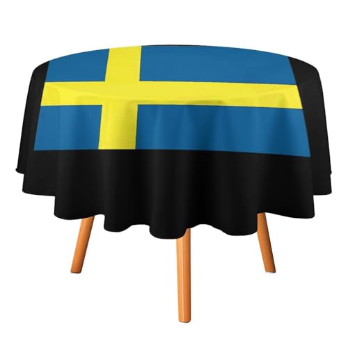 Runde Tischdecke mit Sverige-Schweden-Flagge, waschbar, Polyester, dekorativer Stoff für Esstisch, Party, Picknick Runde Tischdecke mit Sverige-Schweden-Flagge, waschbar, Polyester, dekorativer Stoff für Esstisch, Party, Picknick von Anceky