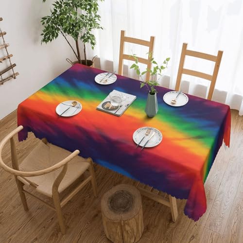 Tischdecke in Regenbogenfarben mit Batikmuster für Esszimmer, Küche, Geburtstagsparty-Dekoration für Esstisch, Buffet-Partys, Terrasse, Camping, 137,2 x 182,9 cm von Anceky