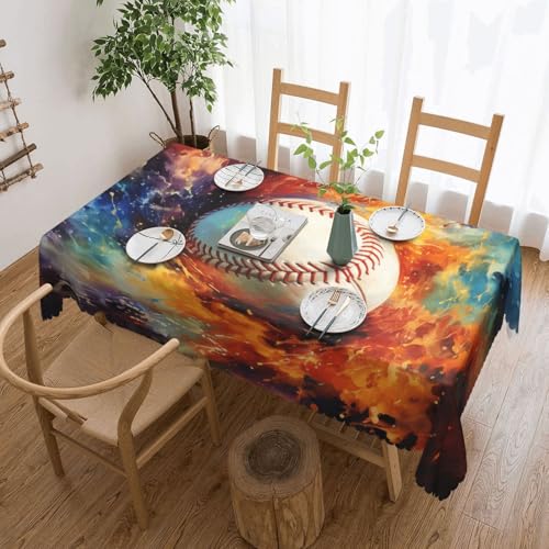 Tischdecke mit Baseball-Feuer- und Wassermalerei für Esszimmer, Küche, Geburtstagsparty, Dekoration für Esstisch, Buffet, Partys, Terrasse, Camping, 137,2 x 182,9 cm von Anceky