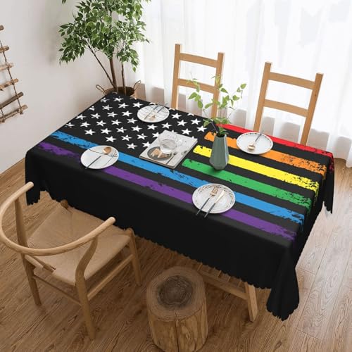 Tischdecke mit Gay-Pride-Regenbogen-Amerikanische-Flagge, LGBT-Fortschrittsflagge, für Esszimmer, Küche, Geburtstagsparty, Dekorationen für Esstisch, Buffet, Partys, Terrasse, Camping, Abdeckung, 137, von Anceky