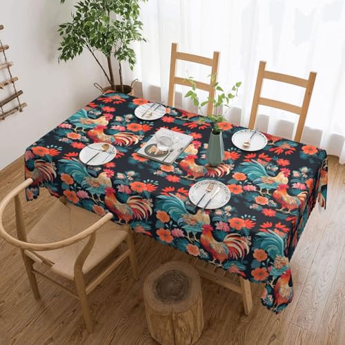Tischdecke mit Hähnen und Blumen für Esszimmer, Küche, Geburtstagsparty-Dekoration für Esstisch, Buffet, Partys, Terrasse, Camping, 137,2 x 182,9 cm von Anceky