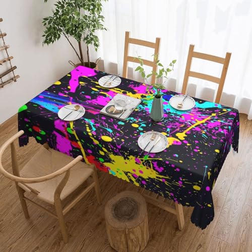 Tischdecke mit Neon-Spritzer-Tinte für Esszimmer, Küche, Geburtstagsparty-Dekoration für Esstisch, Buffet, Partys, Terrasse, Camping, 137,2 x 182,9 cm von Anceky
