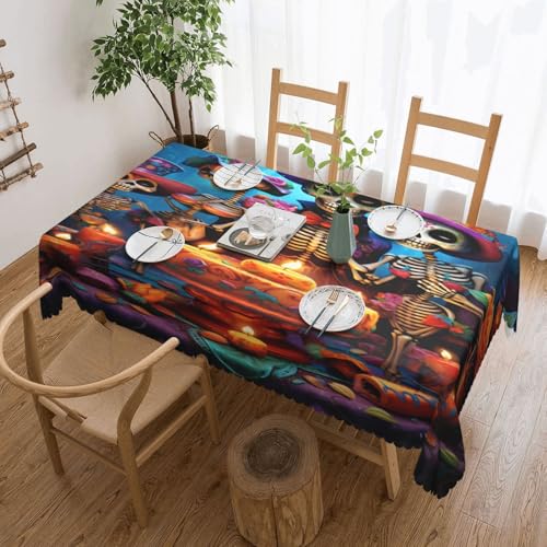 Tischdecke mit Rosen-Zuckerschädel-Motiv „Tag der Toten für Esszimmer, Küche, Geburtstagsparty, Dekoration für Esstisch, Buffet, Partys, Terrasse, Camping, 137,2 x 183,9 cm von Anceky