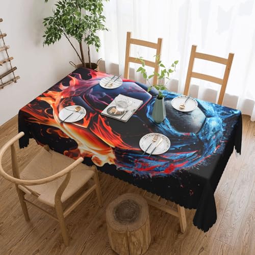 Tischdecke mit Wasser- und Feuer-Fußballmotiv, für Esszimmer, Küche, Geburtstagsparty, Dekoration für Esstisch, Buffet, Partys, Terrasse, Camping, 137,2 x 182,9 cm von Anceky
